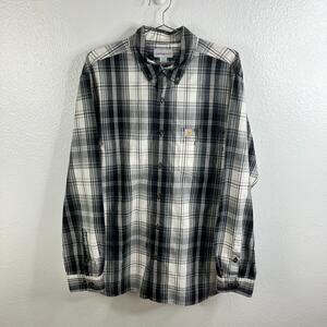 Carhartt Essential Plaid Button Up Poplin Size L Grey Relaxed Fit Long Sleeve
